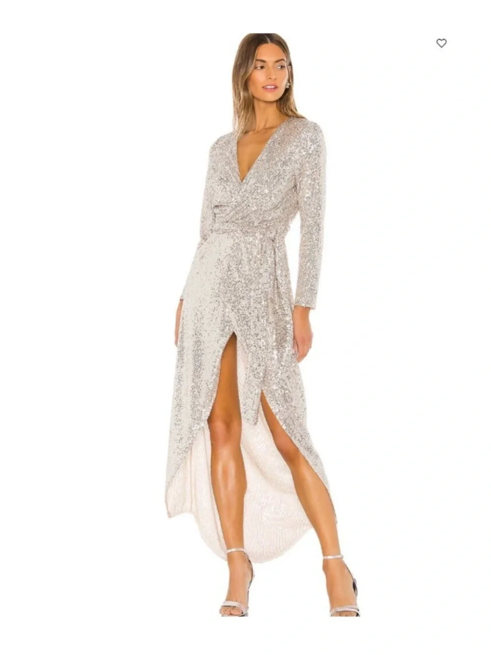 Resa Cher Maxi Wrap Dress Silver Sequins Excellent Size S - Picture 11 of 11